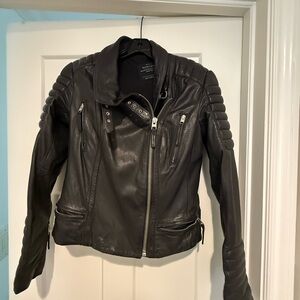 All Saints Dark Leather Biker Jacket